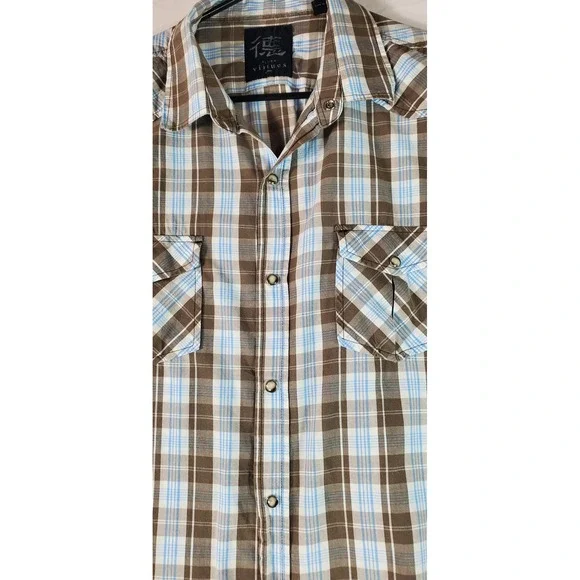 Seven Virtues of Man Mens XXL Plaid Western pearl Snap Short Sleeve Shirt - Picture 10 of 10